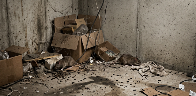 Cave infestée de rats avant dératisation