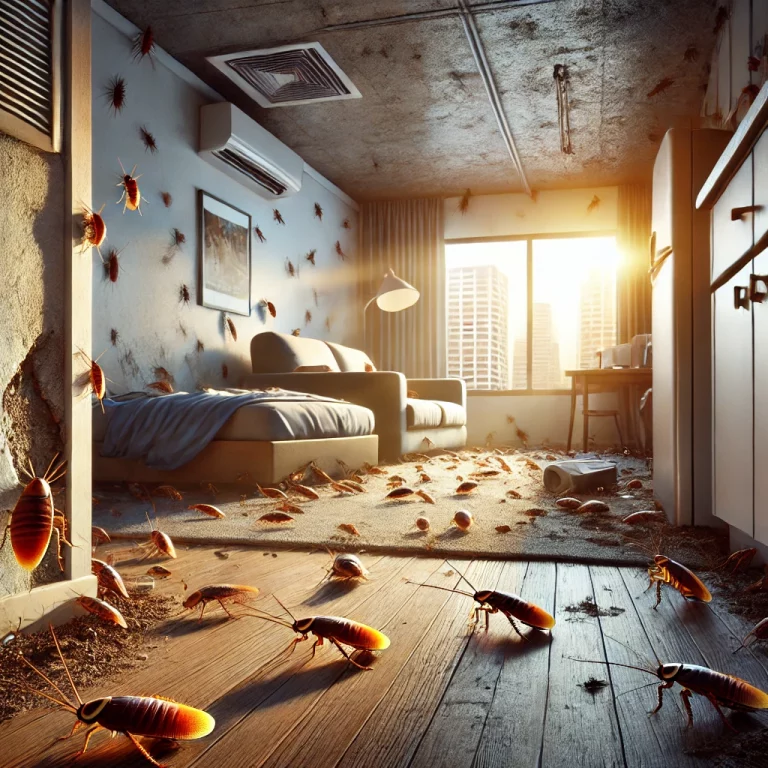 Blattes rampant dans un appartement, signe d'une infestation grave et de risques pour la santé.
