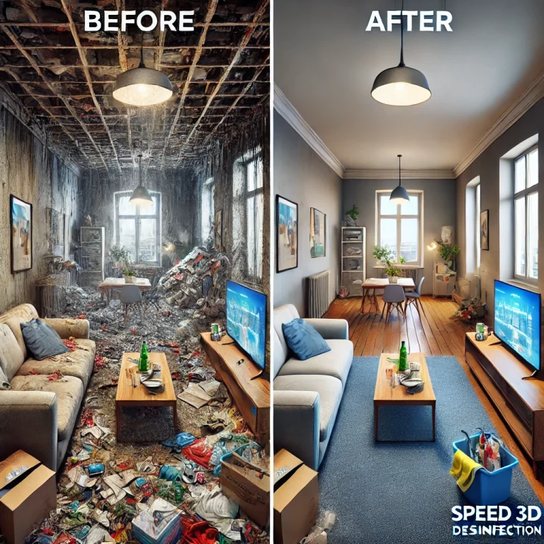Comparaison avant/après d’un logement nettoyé par Speed 3D Désinfection à Nice.