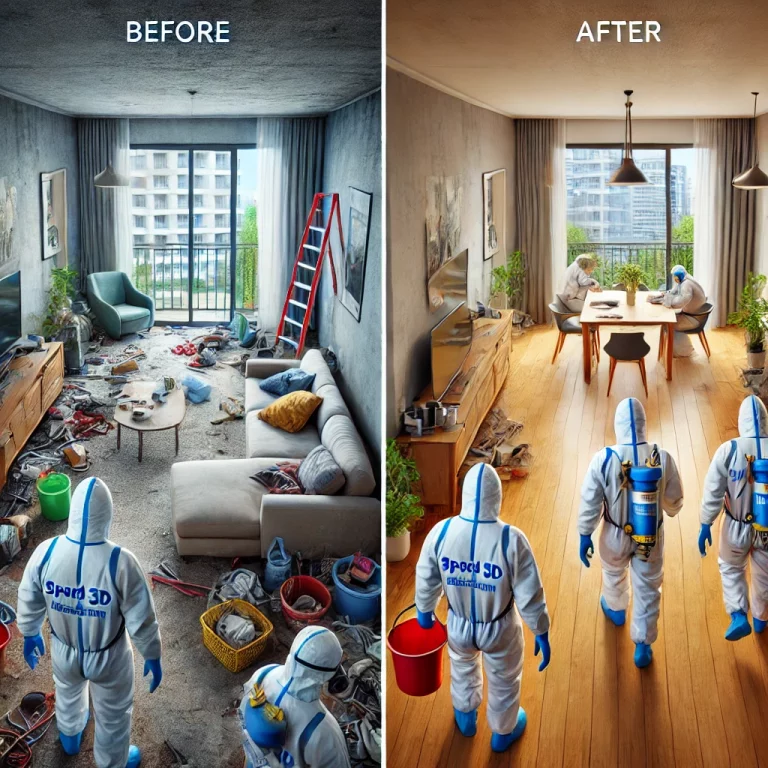 Transformation d’un logement avant et après nettoyage par Speed 3D Désinfection à Nice.