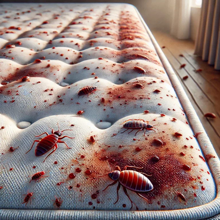 Illustration montrant des traces de sang typiques d'une infestation de punaises de lit.