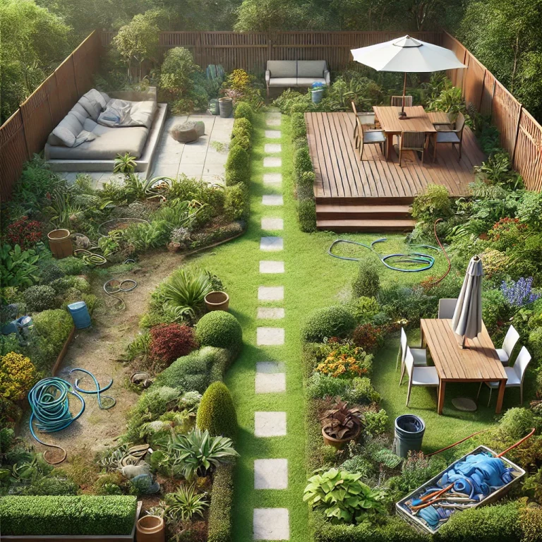Illustration d’un jardin restauré et bien entretenu après une intervention pour le syndrome de Diogène.