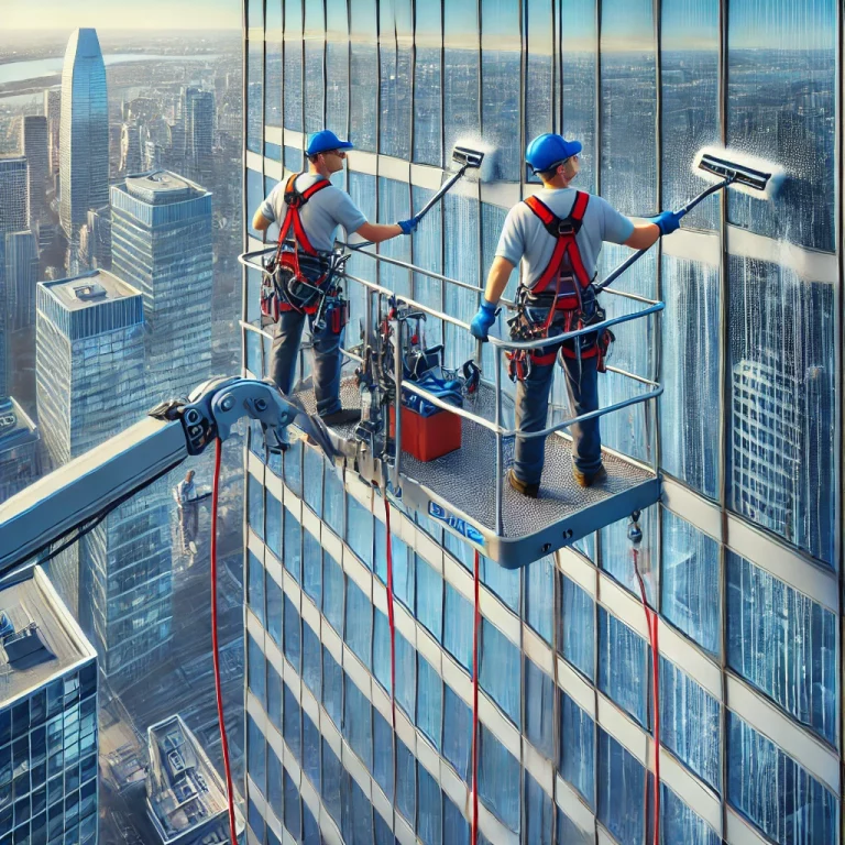 Nettoyage professionnel des vitres en hauteur à l’aide d’une nacelle