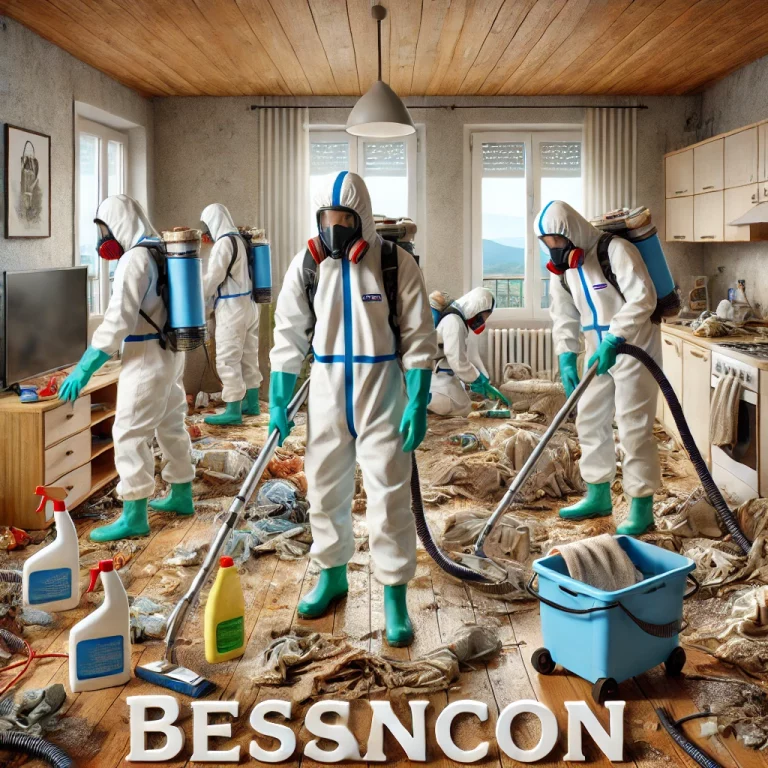 Une équipe de professionnels effectuant le nettoyage d’un logement insalubre à Besançon