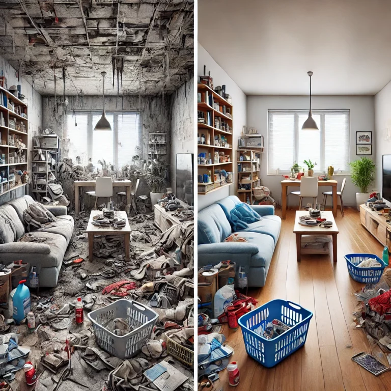 Comparaison d’un logement avant et après une intervention de nettoyage extrême