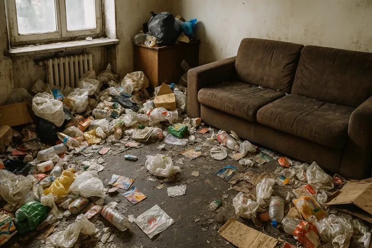 Appartement insalubre à Cagnes-sur-Mer avec déchets et désordre extrême
