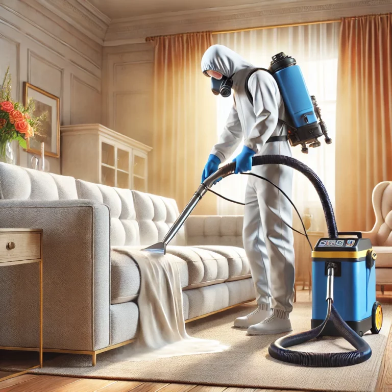 Nettoyage professionnel en profondeur d’un canapé en microfibre avec une machine industrielle.