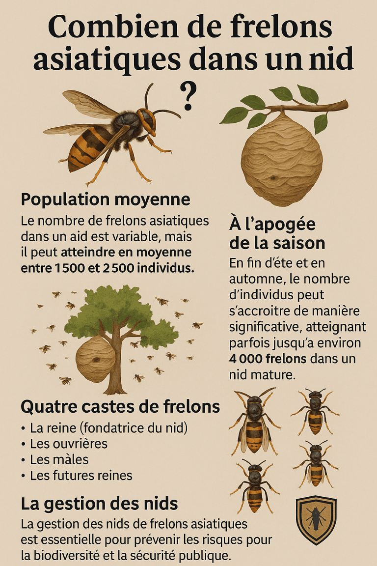 Infographie française détaillant le cycle d’un nid de frelons asiatiques de mars à novembre