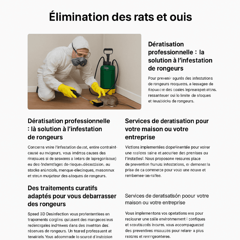page web de Speed 3D présentant l’élimination des rats et souris