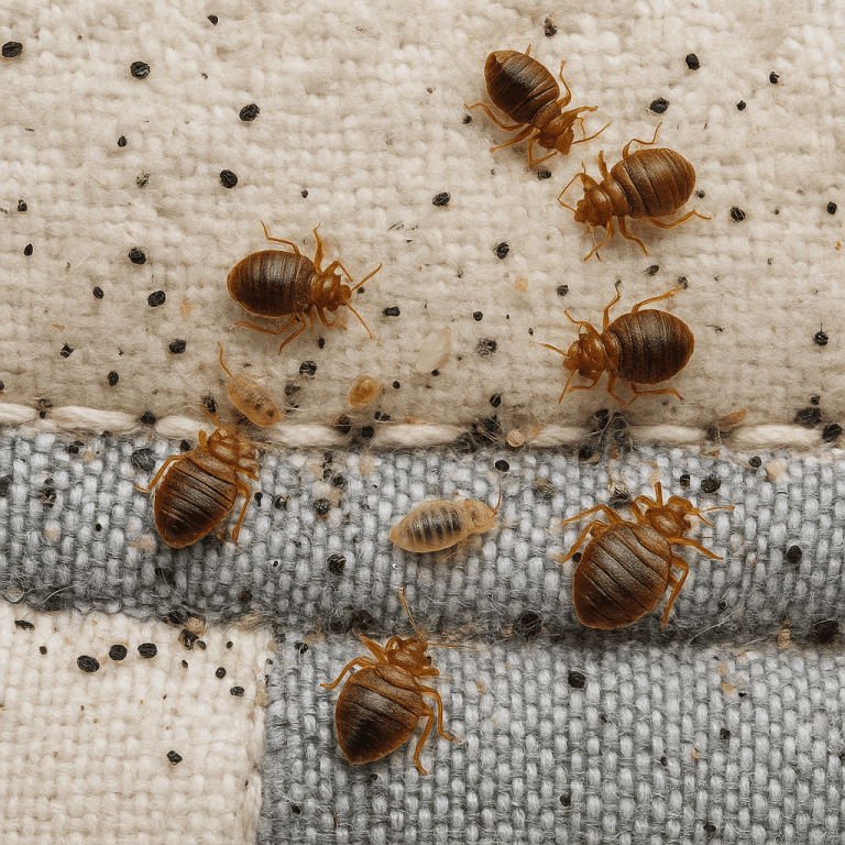 punaises de lit à différents stades sur un matelas souillé