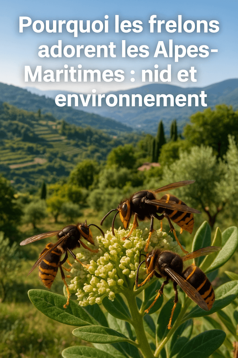 Frelons asiatiques sur des fleurs dans un paysage méditerranéen des Alpes-Maritimes