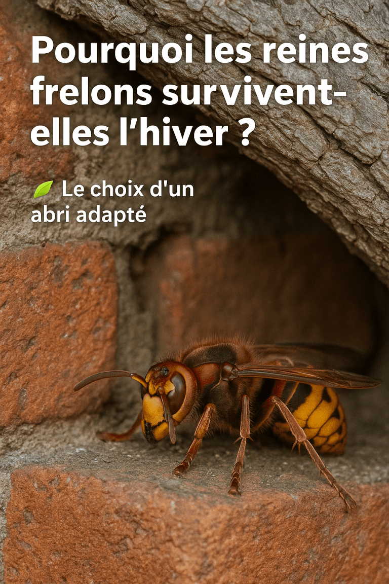 Reine frelon abritée entre des briques et de l’écorce pour l’hiver