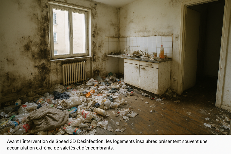 Appartement insalubre à Lyon avant nettoyage extrême
